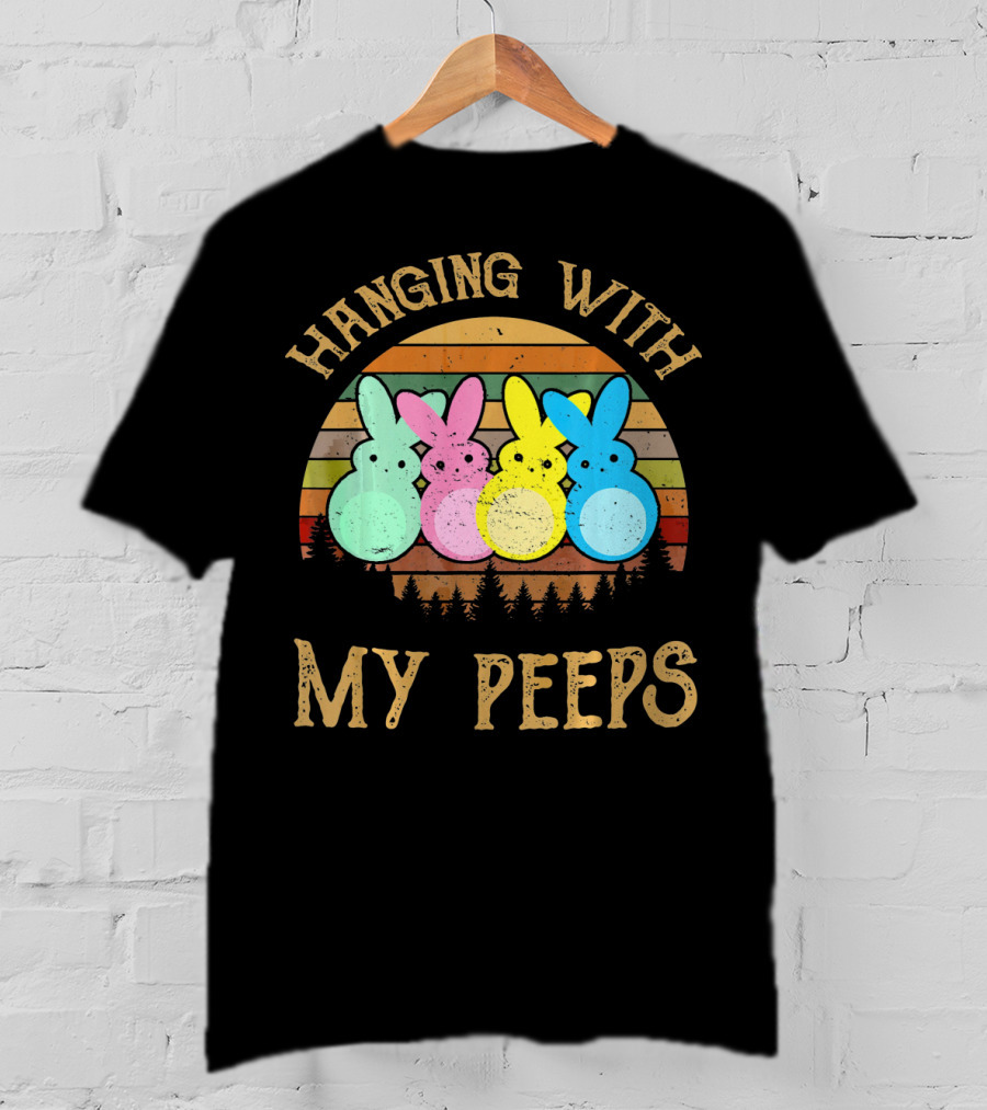 Hanging With My Peeps Vintage Easter Bunnies Retro Sunset T-Shirt