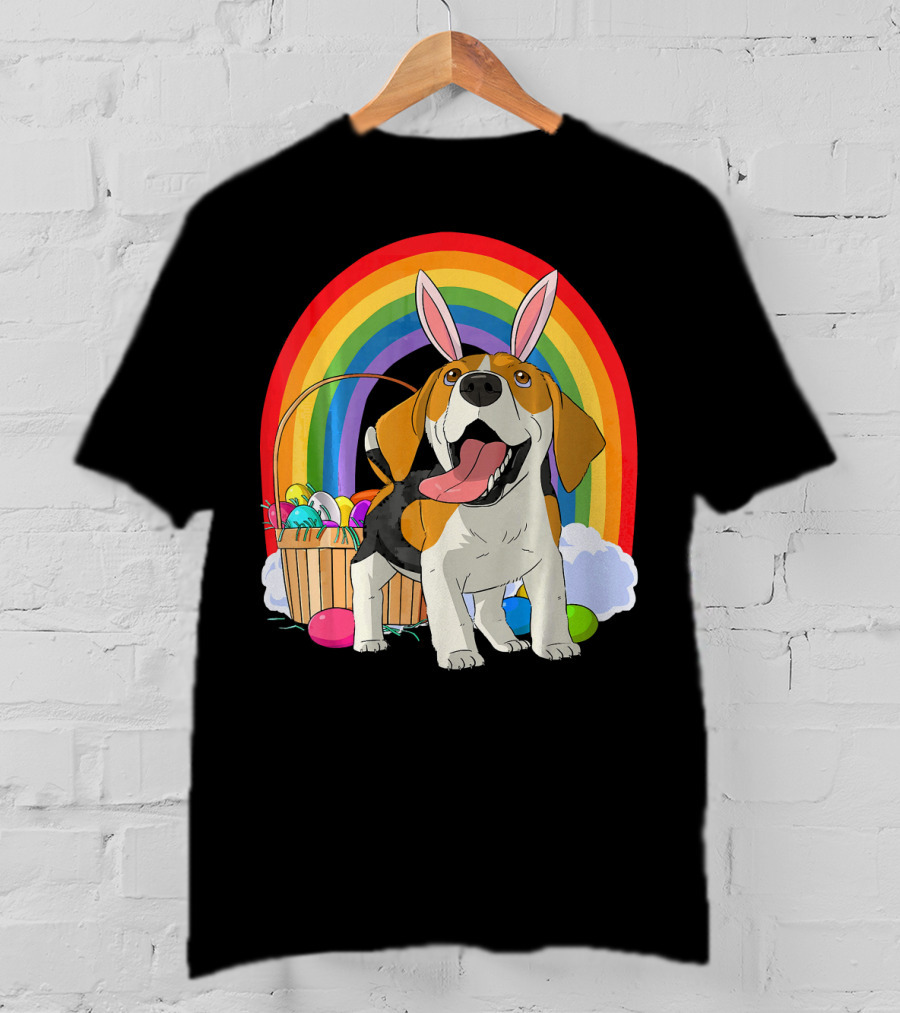 Easter Eggs Beagle Bunny Dog Rainbow Basket T-Shirt
