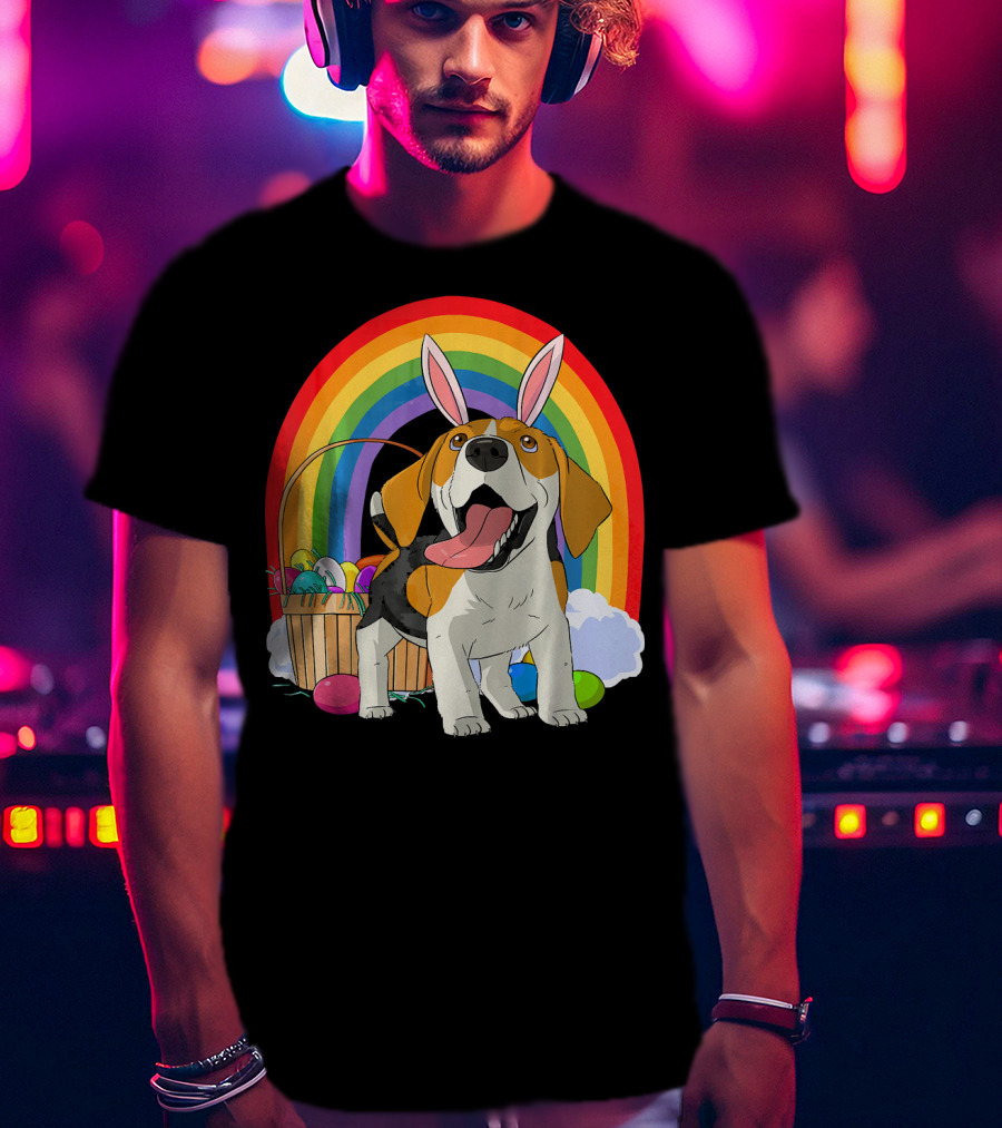 Easter Eggs Beagle Bunny Dog Rainbow Basket T-Shirt