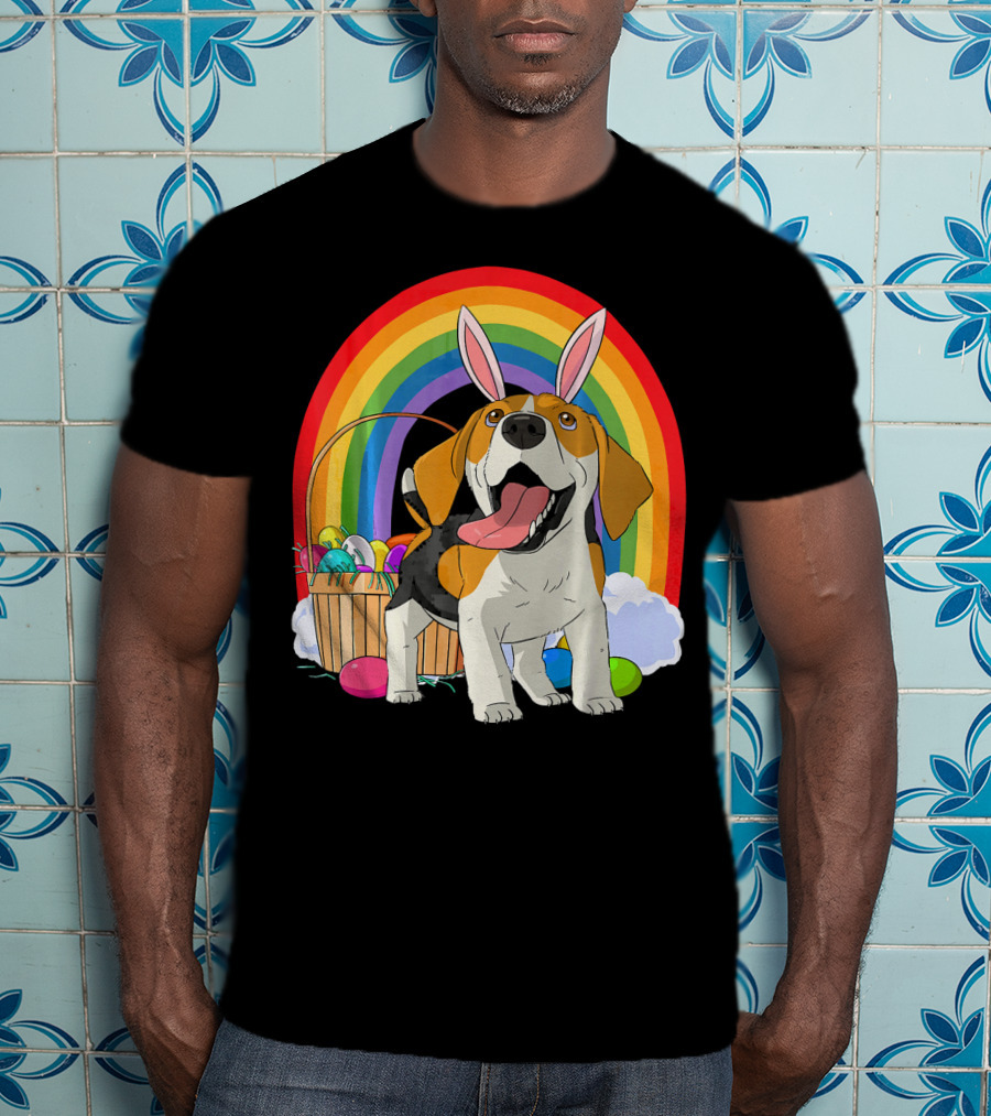 Easter Eggs Beagle Bunny Dog Rainbow Basket T-Shirt