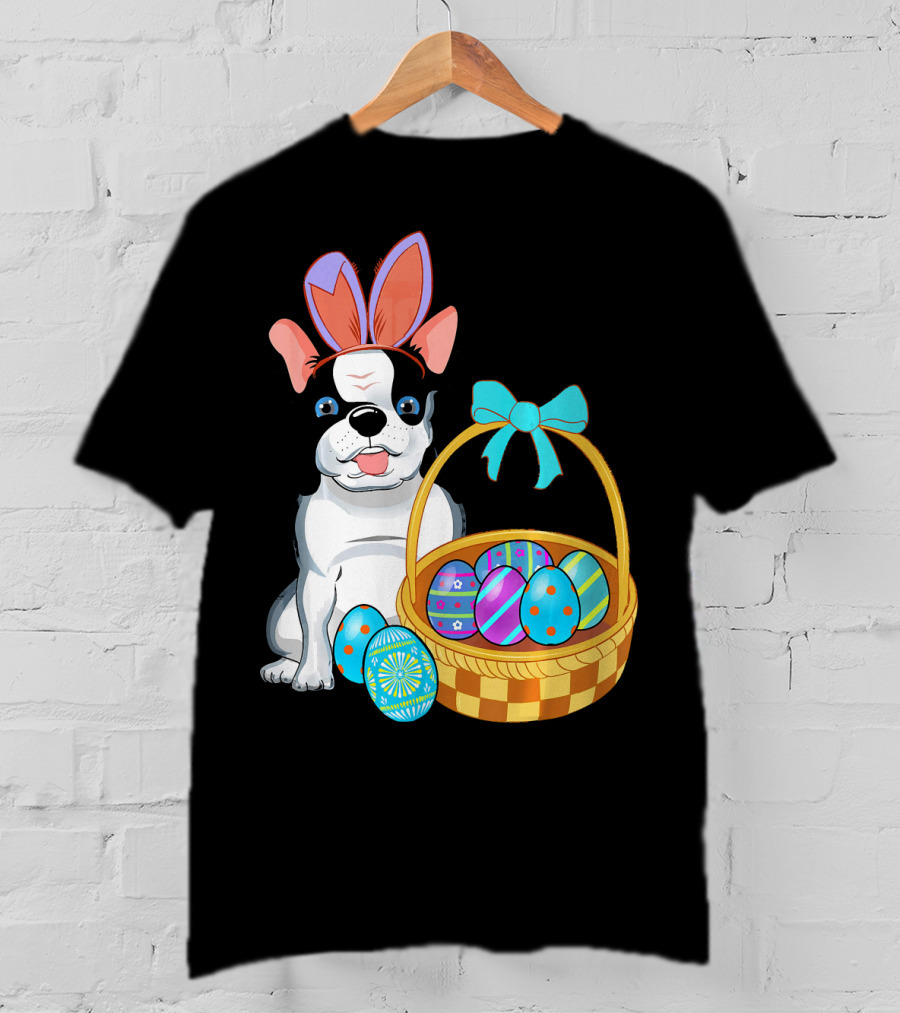 French Bulldog With Bunny Ears And Easter Egg Basket T-Shirt