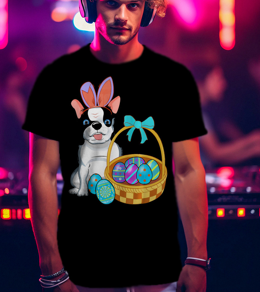 French Bulldog With Bunny Ears And Easter Egg Basket T-Shirt