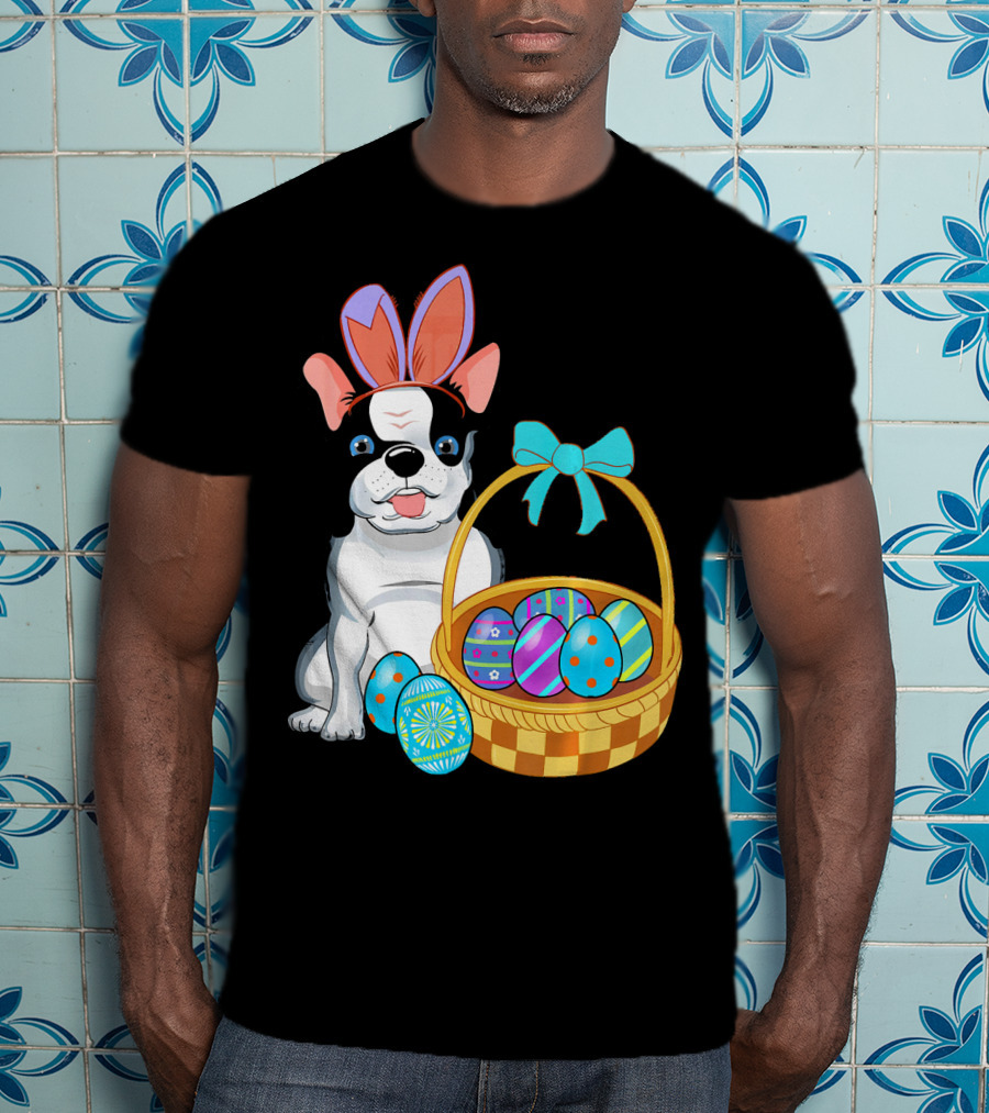 French Bulldog With Bunny Ears And Easter Egg Basket T-Shirt