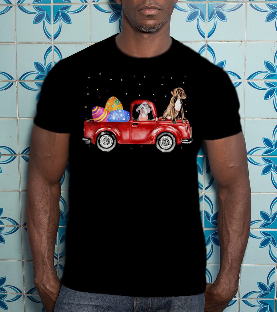 Pitbulls On Easter Egg Truck With Colorful Dots T-Shirt