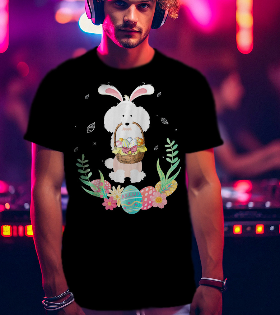 Poodle Bunny Ears Easter Egg Basket Spring Leaves T-Shirt