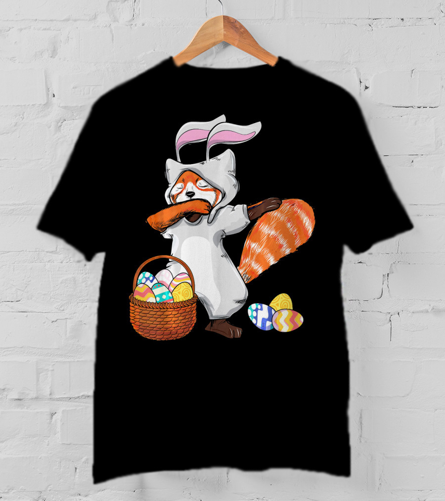 Dabbing Easter Bunny Red Panda With Basket Of Colorful Eggs T-Shirt