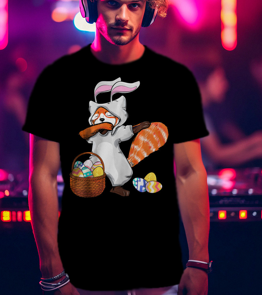 Dabbing Easter Bunny Red Panda With Basket Of Colorful Eggs T-Shirt