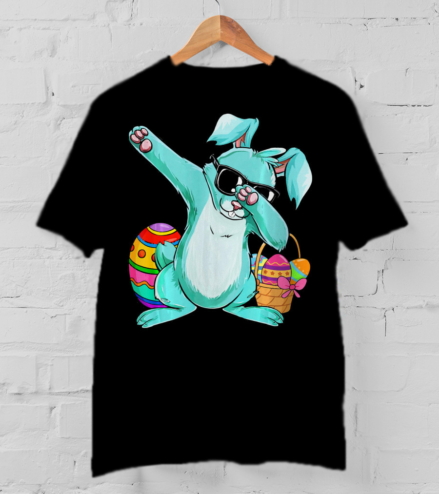 Bunny Dabbing Rabbit Funny Easter Day With Colorful Egg And Sunglasses T-Shirt
