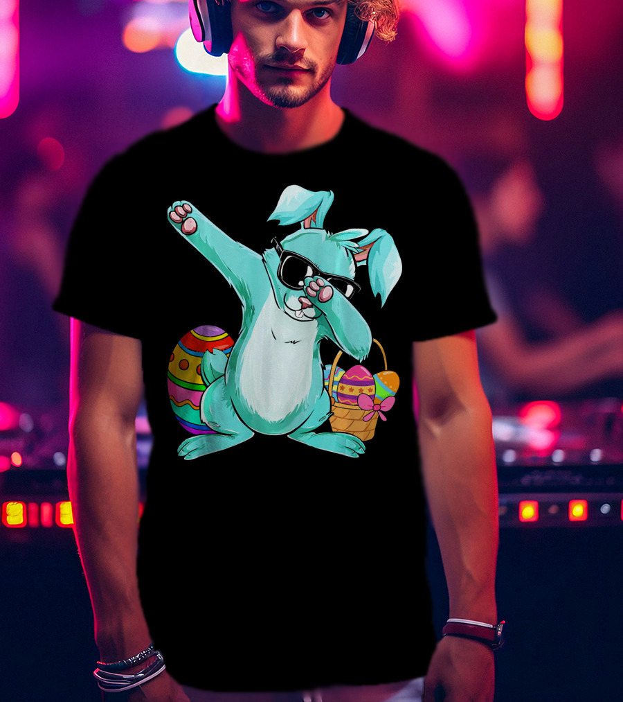 Bunny Dabbing Rabbit Funny Easter Day With Colorful Egg And Sunglasses T-Shirt