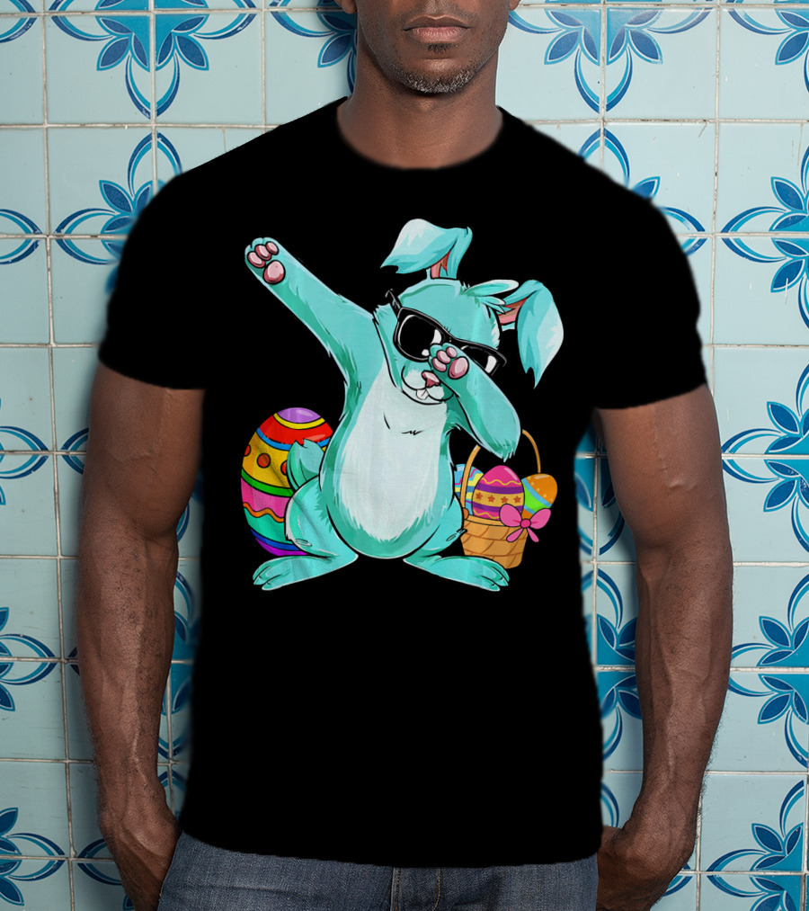 Bunny Dabbing Rabbit Funny Easter Day With Colorful Egg And Sunglasses T-Shirt
