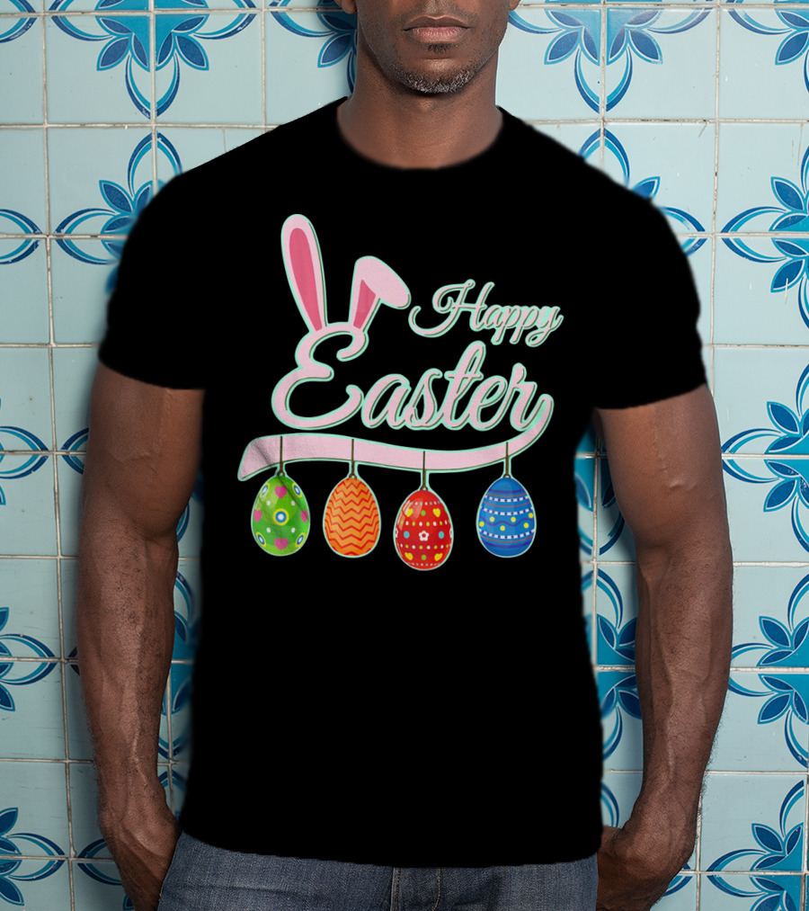 Happy Easter Bunny Ears Hanging Colorful Eggs T-Shirt