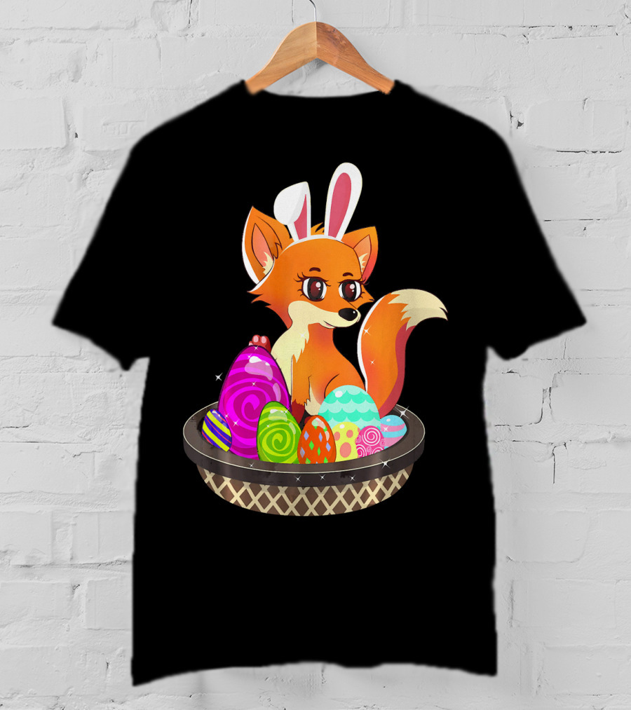 Easter Foxy Fox With Bunny Ears In Basket Of Colorful Eggs T-Shirt
