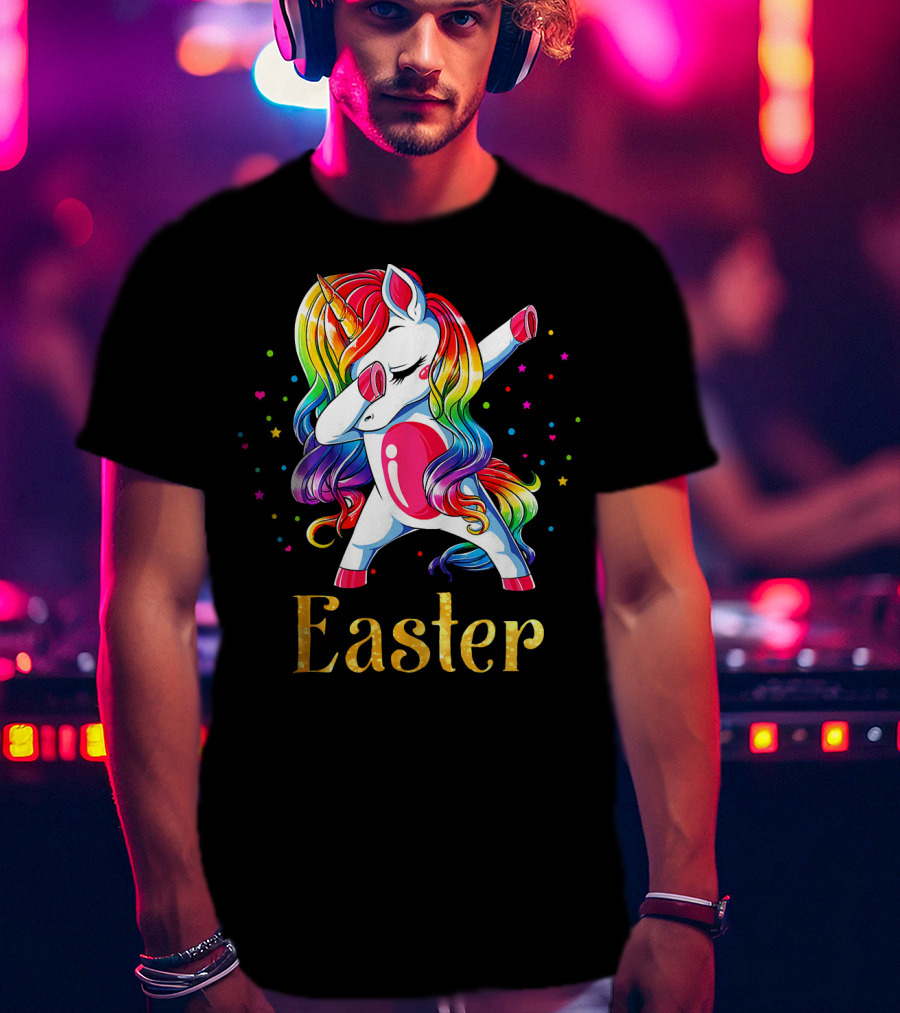 Easter Customized Personalized Rainbow Unicorn Dabbing T-Shirt
