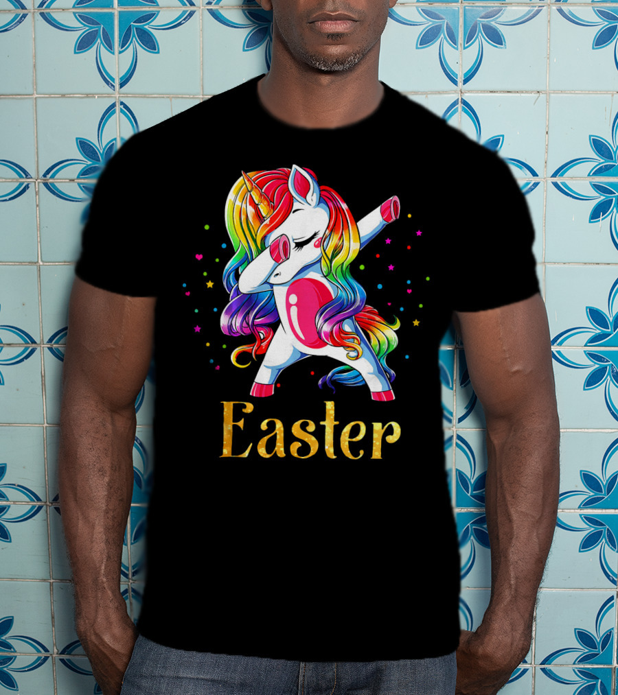 Easter Customized Personalized Rainbow Unicorn Dabbing T-Shirt