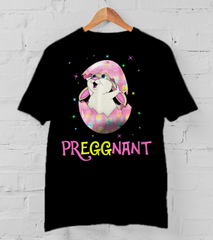Preggnant Easter Bunny In Egg Shell With Stars T-Shirt