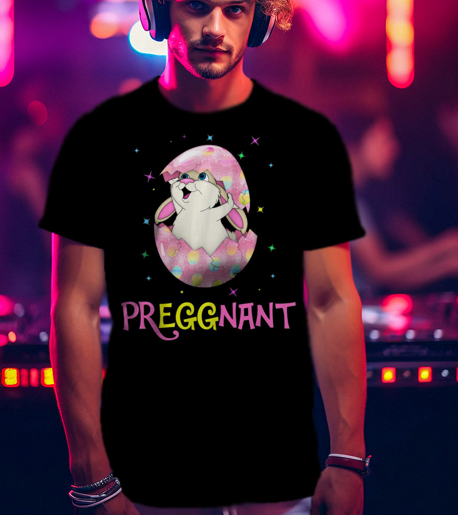 Preggnant Easter Bunny In Egg Shell With Stars T-Shirt