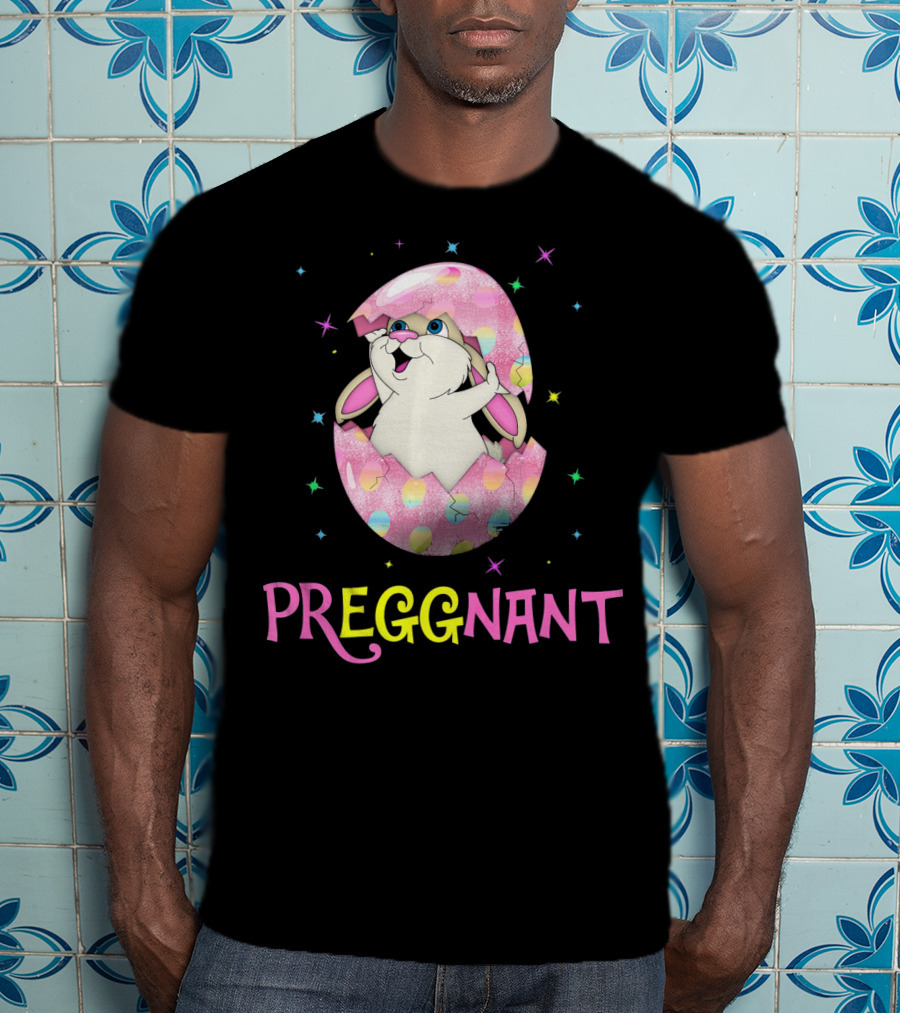 Preggnant Easter Bunny In Egg Shell With Stars T-Shirt
