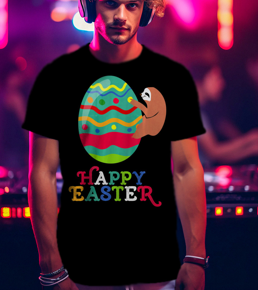 Happy Easter Sloth Colorful Egg T-Shirt