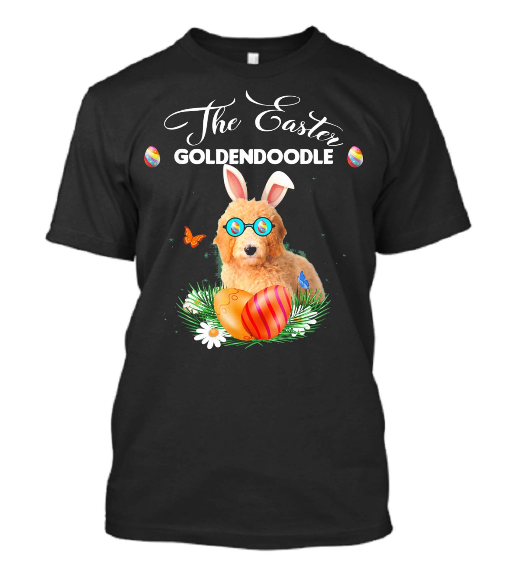 The Easter Goldendoodle Bunny With Eggs And Butterflies T-Shirt