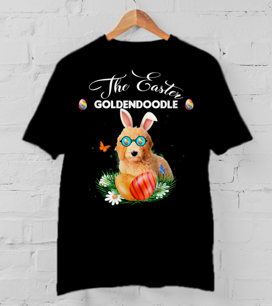 The Easter Goldendoodle Bunny With Eggs And Butterflies T-Shirt