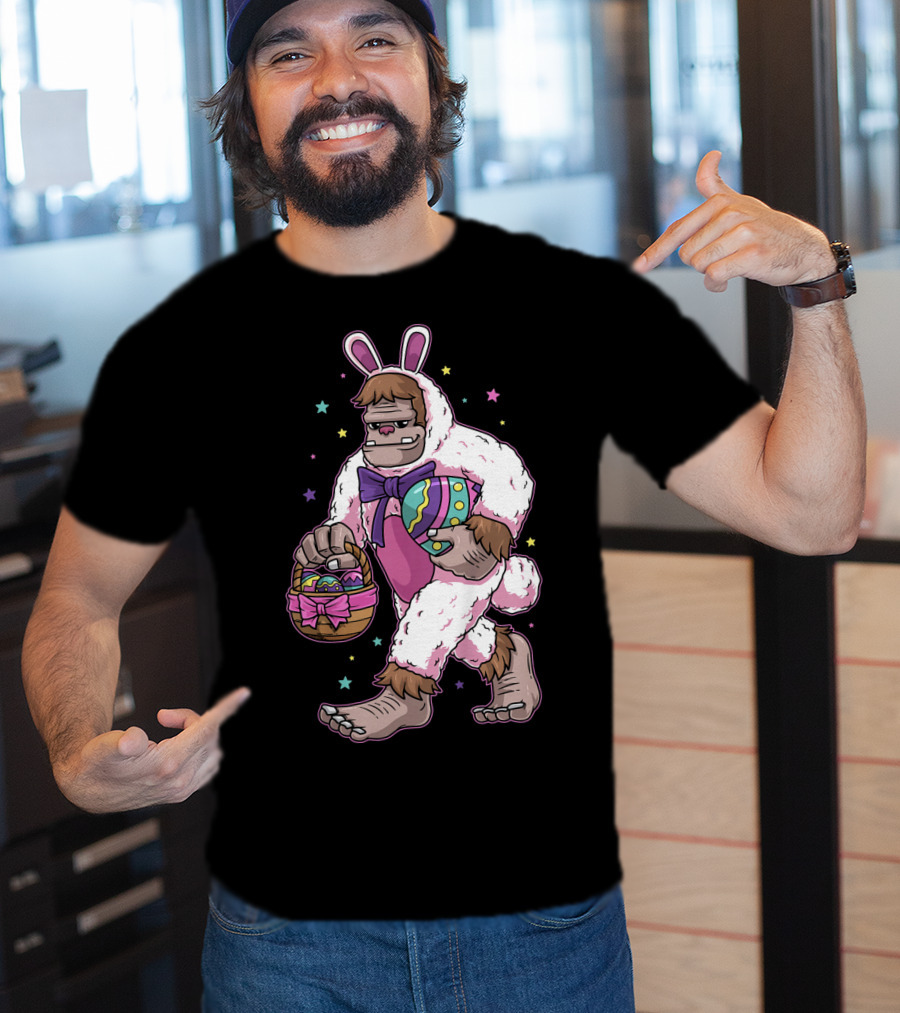 Kids Easter Bunny Bigfoot Sasquatch Basket Eggs Stars T-Shirt