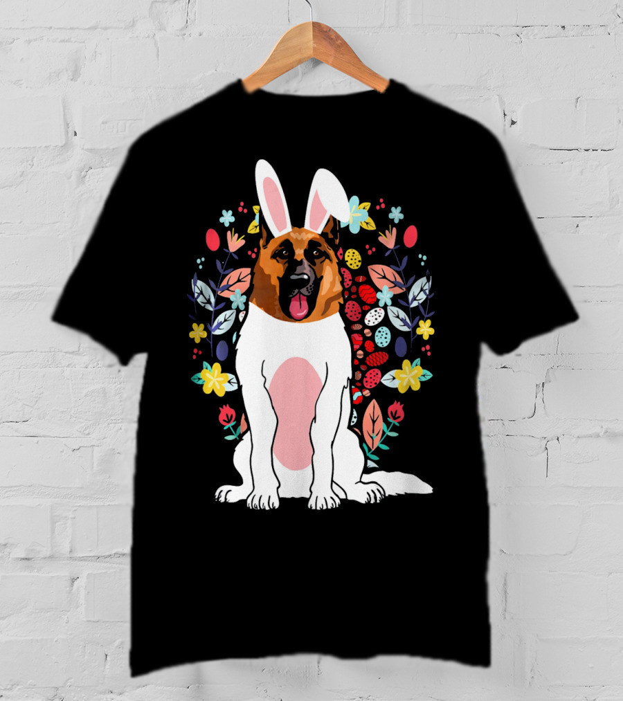 Alsatian Rabbit Ears Floral Background T-Shirt