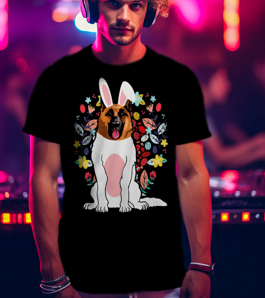 Alsatian Rabbit Ears Floral Background T-Shirt