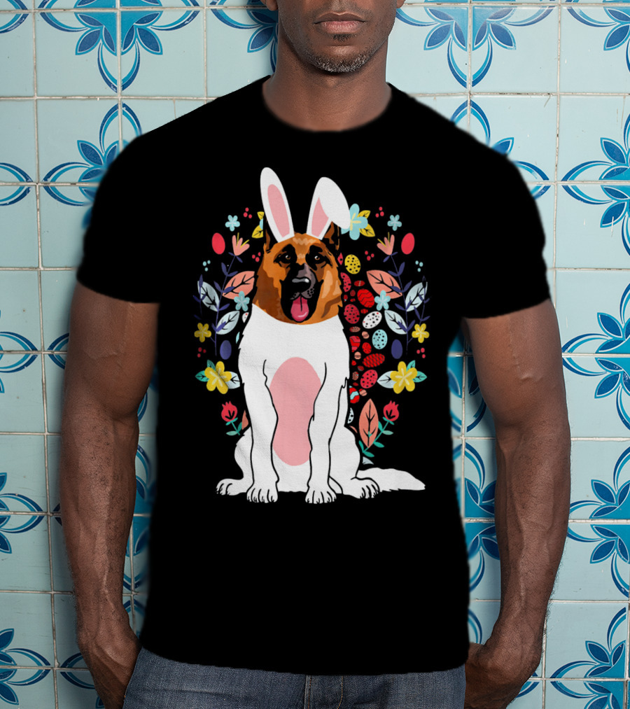 Alsatian Rabbit Ears Floral Background T-Shirt