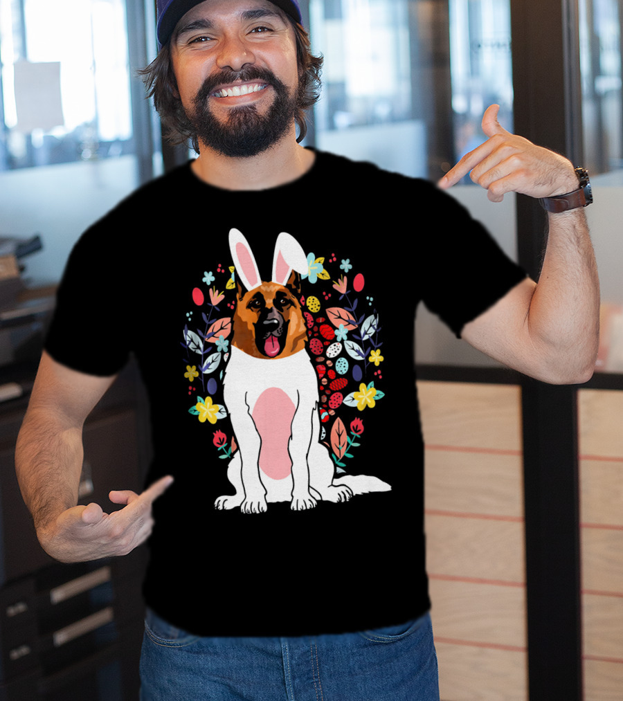 Alsatian Rabbit Ears Floral Background T-Shirt