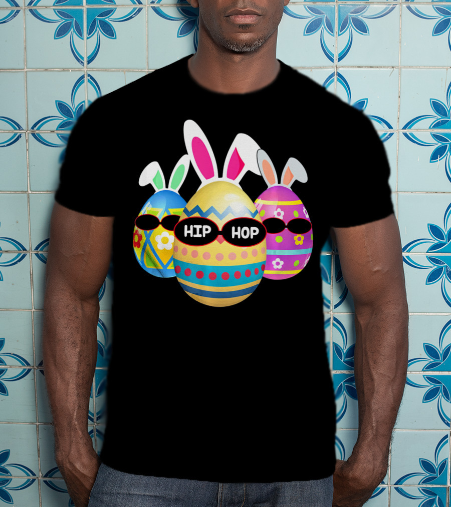 Hip Hop Bunny Eggs With Sunglasses T-Shirt