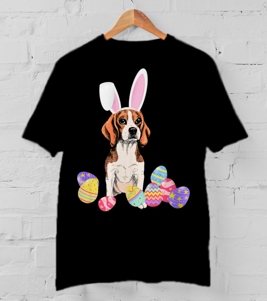 Beagle Bunny Rabbit Hat With Easter Eggs T-Shirt