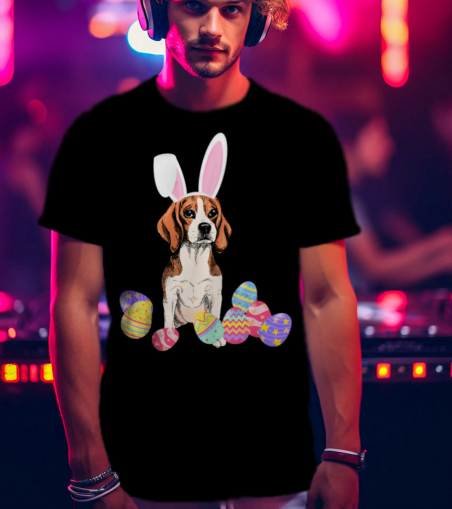 Beagle Bunny Rabbit Hat With Easter Eggs T-Shirt