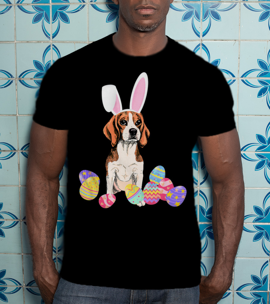 Beagle Bunny Rabbit Hat With Easter Eggs T-Shirt