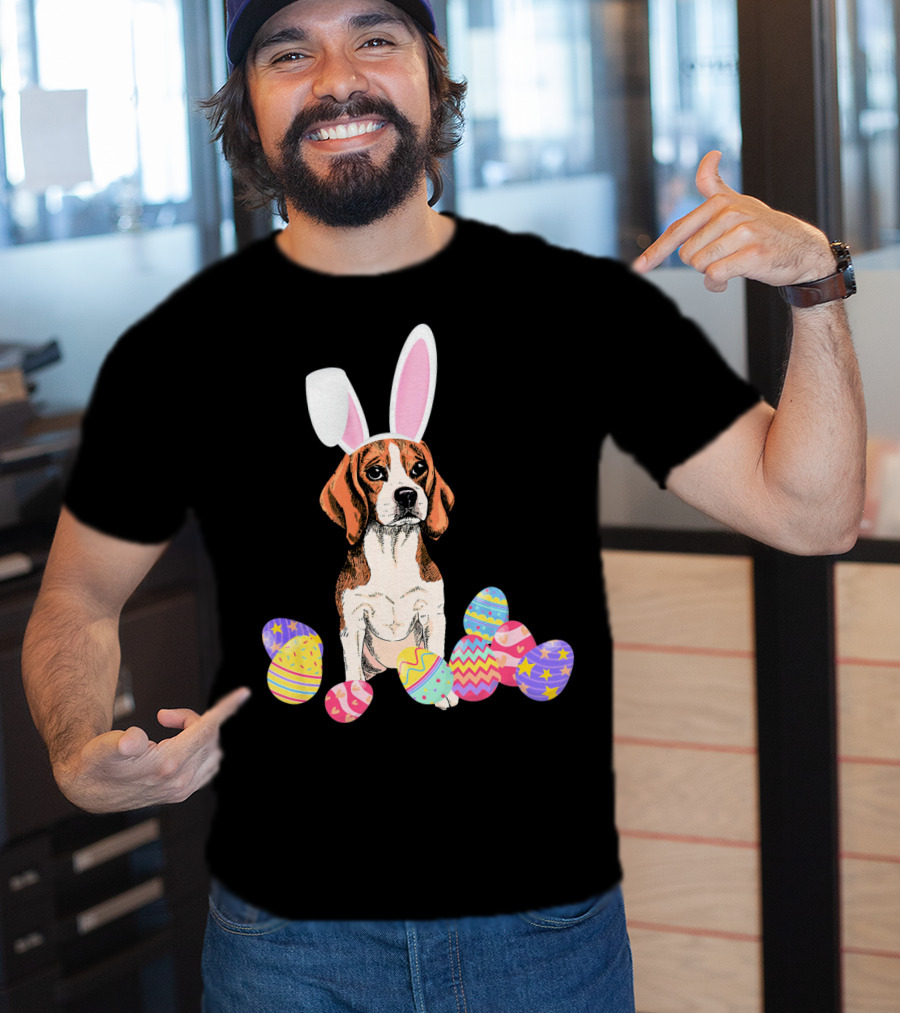 Beagle Bunny Rabbit Hat With Easter Eggs T-Shirt