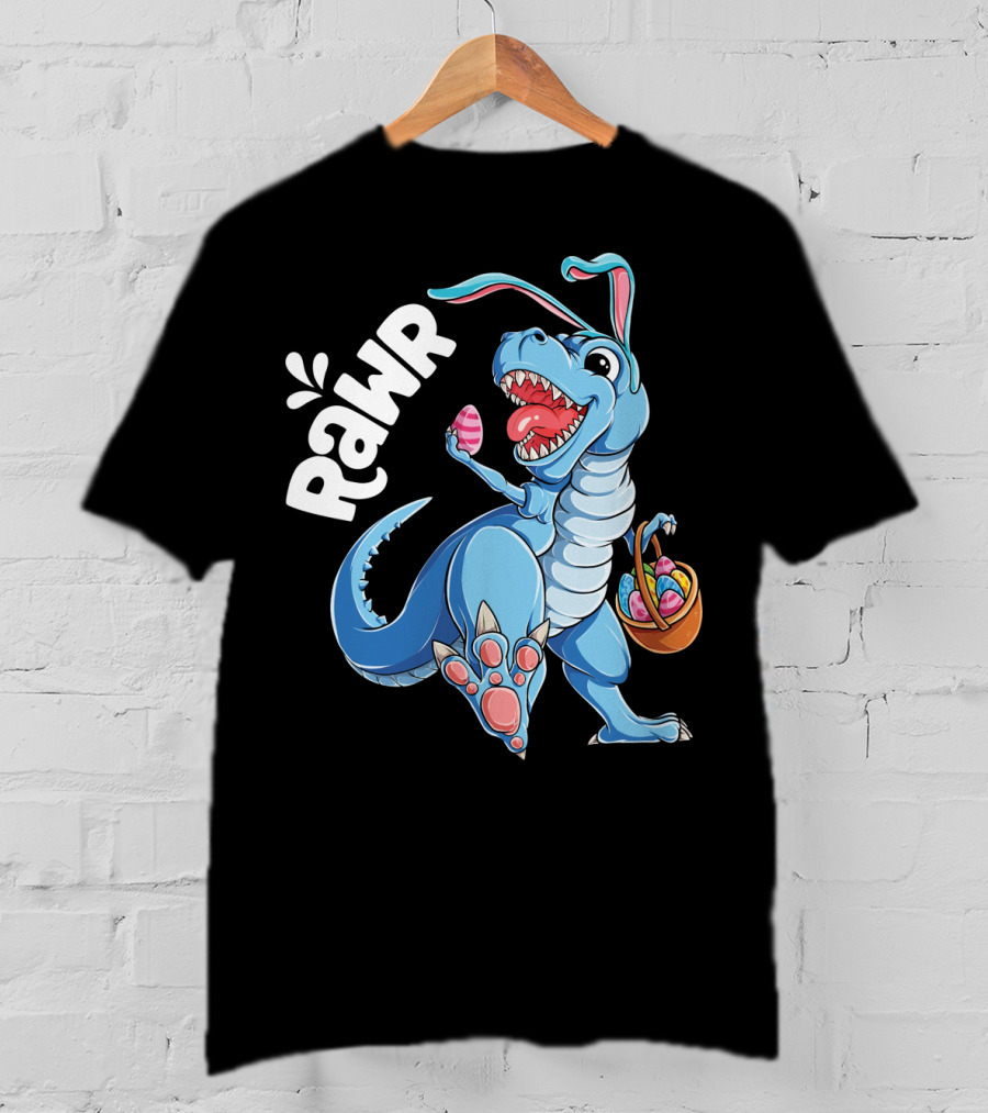 Rawr Easter Bunny Dinosaur Rex With Basket And Eggs T-Shirt