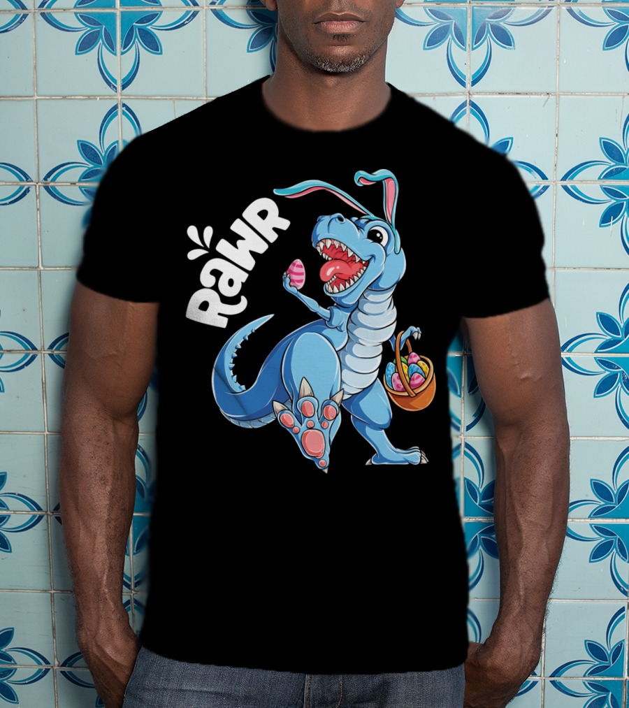 Rawr Easter Bunny Dinosaur Rex With Basket And Eggs T-Shirt
