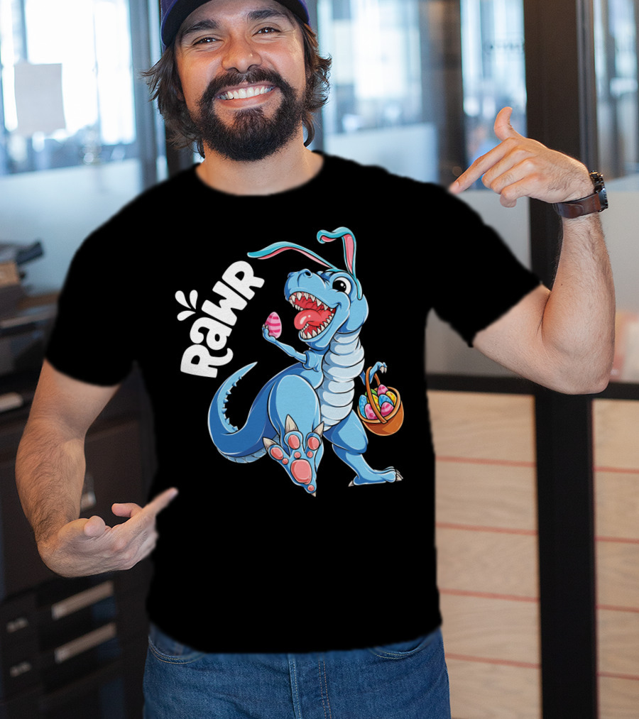 Rawr Easter Bunny Dinosaur Rex With Basket And Eggs T-Shirt