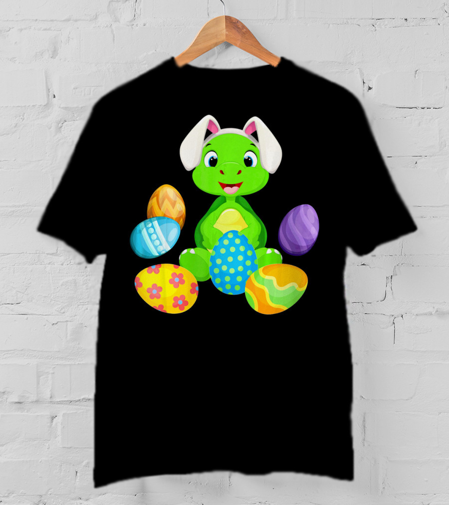 Turtle Bunny Rabbit With Hat Holding Easter Eggs T-Shirt