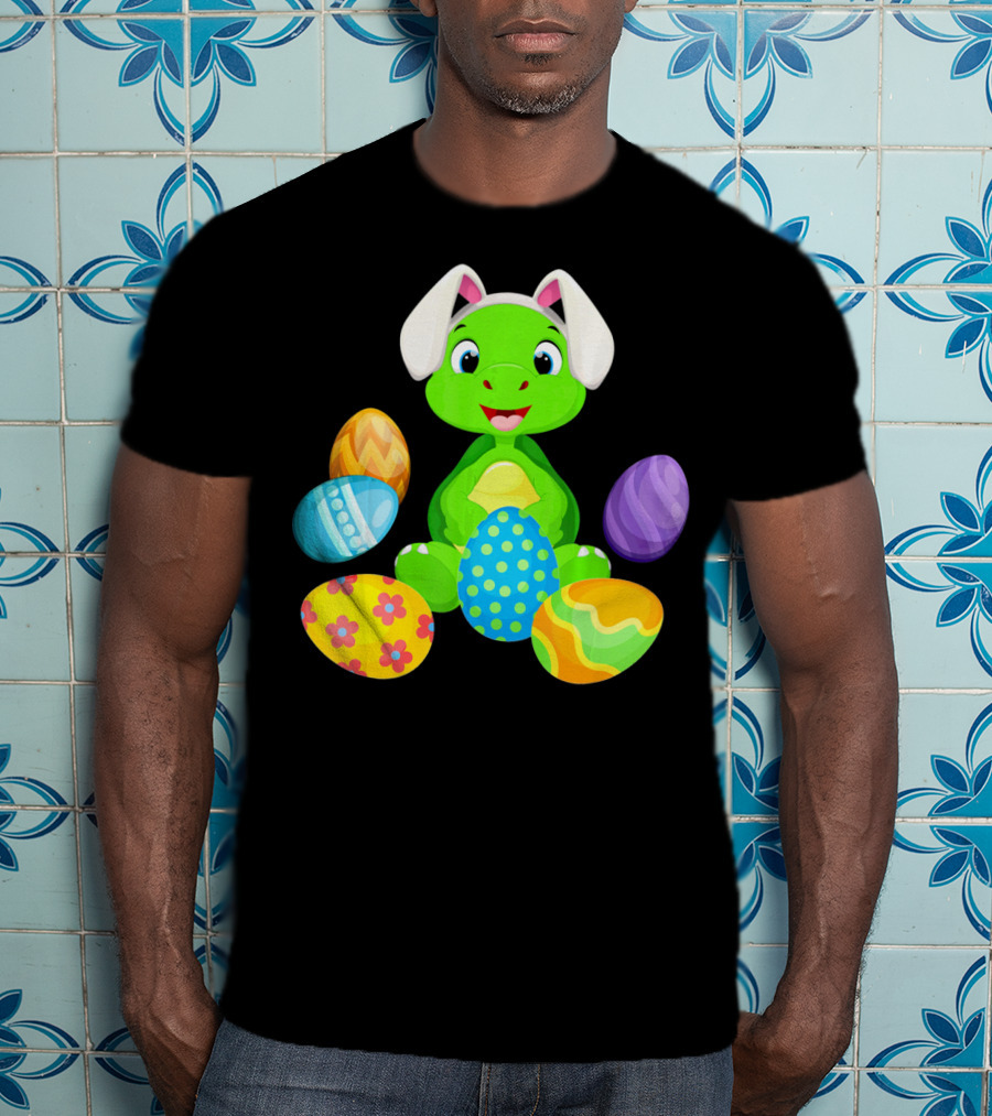 Turtle Bunny Rabbit With Hat Holding Easter Eggs T-Shirt