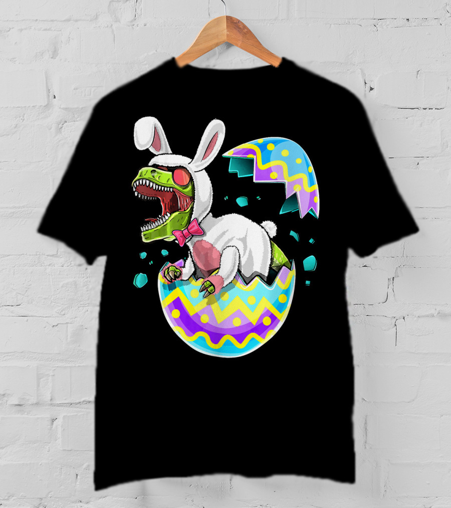 Happy Easter Rex Dinosaur Bunny In Eggshell Costume T-Shirt