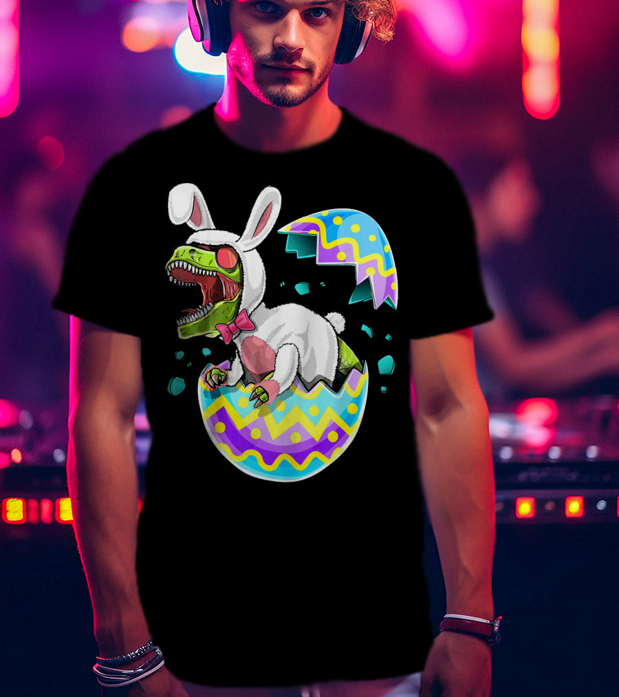 Happy Easter Rex Dinosaur Bunny In Eggshell Costume T-Shirt