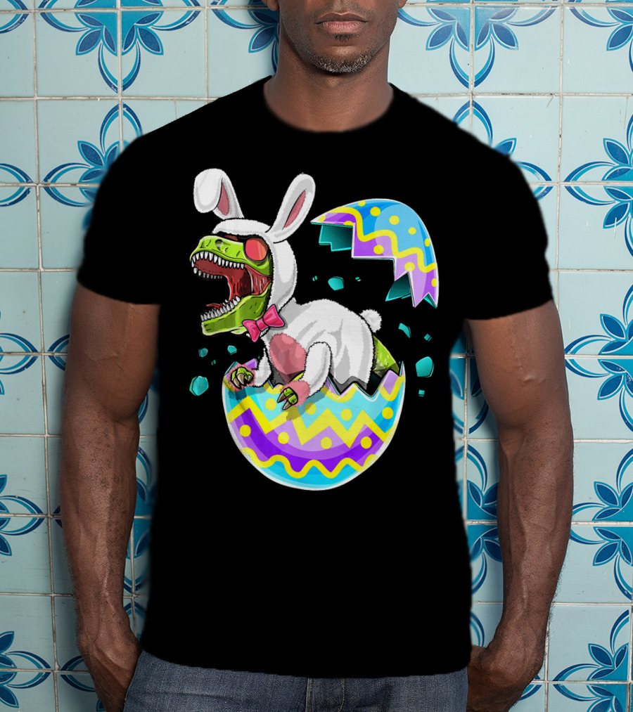 Happy Easter Rex Dinosaur Bunny In Eggshell Costume T-Shirt