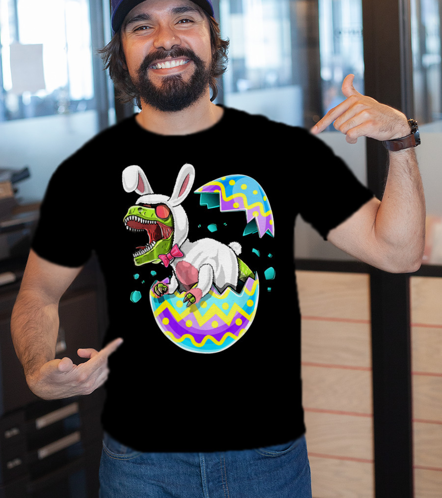 Happy Easter Rex Dinosaur Bunny In Eggshell Costume T-Shirt