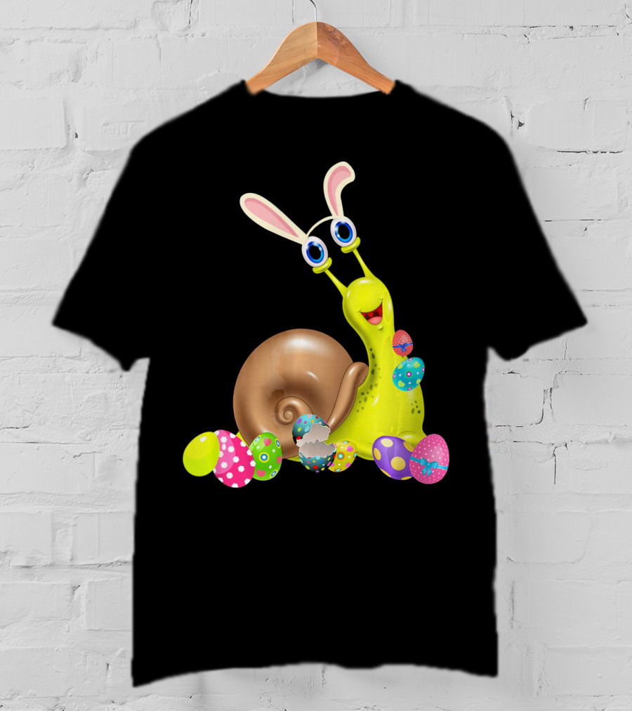 Snail With Bunny Ears And Colorful Easter Eggs T-Shirt