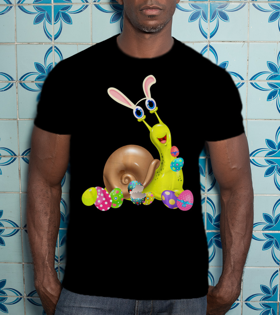 Snail With Bunny Ears And Colorful Easter Eggs T-Shirt