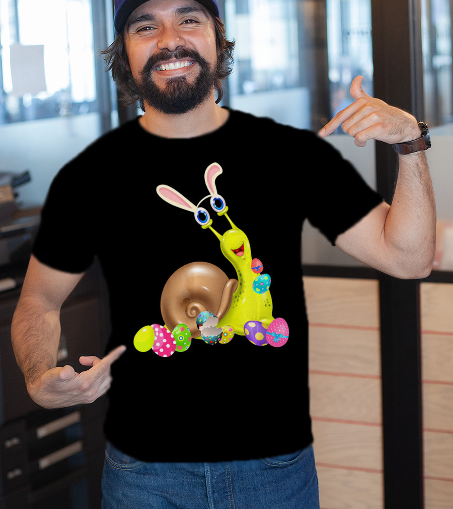 Snail With Bunny Ears And Colorful Easter Eggs T-Shirt