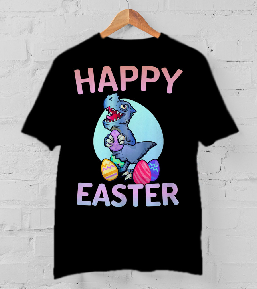Happy Easter Dinosaur Rex With Colorful Eggs T-Shirt