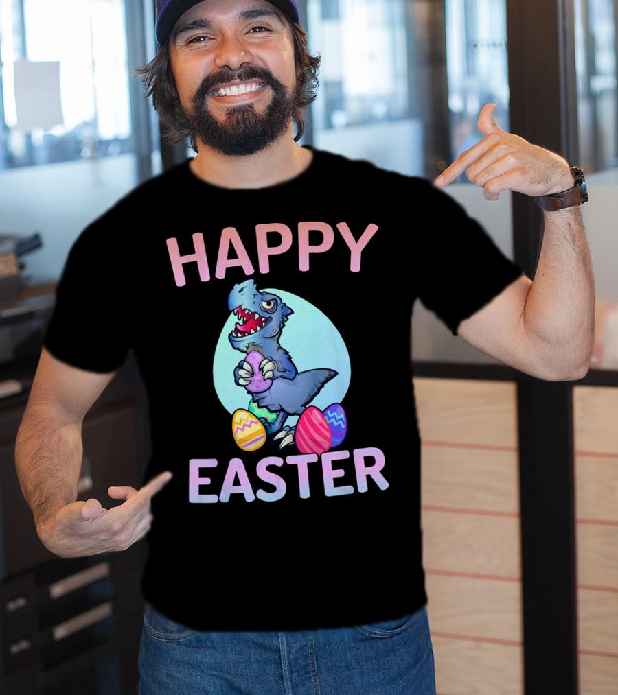Happy Easter Dinosaur Rex With Colorful Eggs T-Shirt