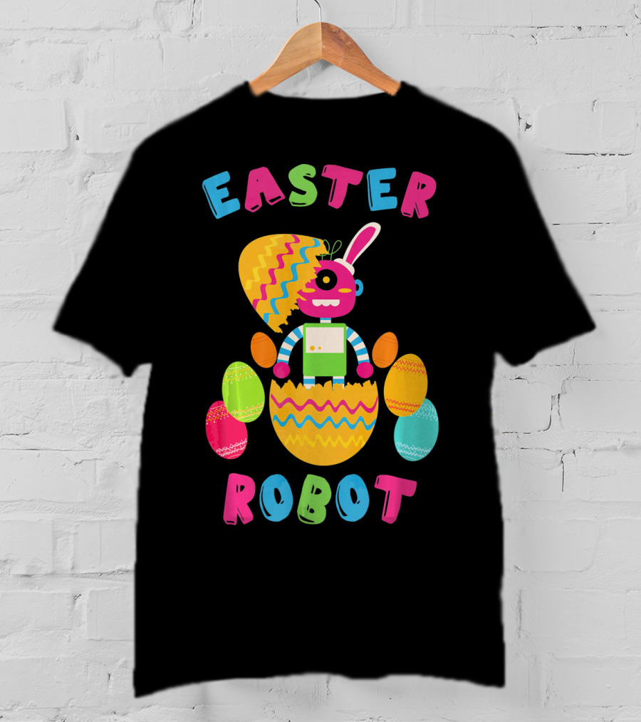 Easter Robot Bunny With Colorful Eggs T-Shirt
