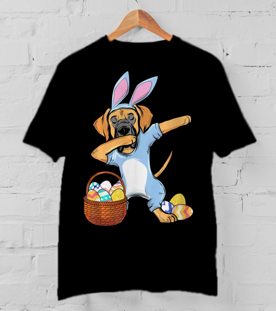 Dabbing Easter Bunny Great Dane With Basket Of Eggs T-Shirt
